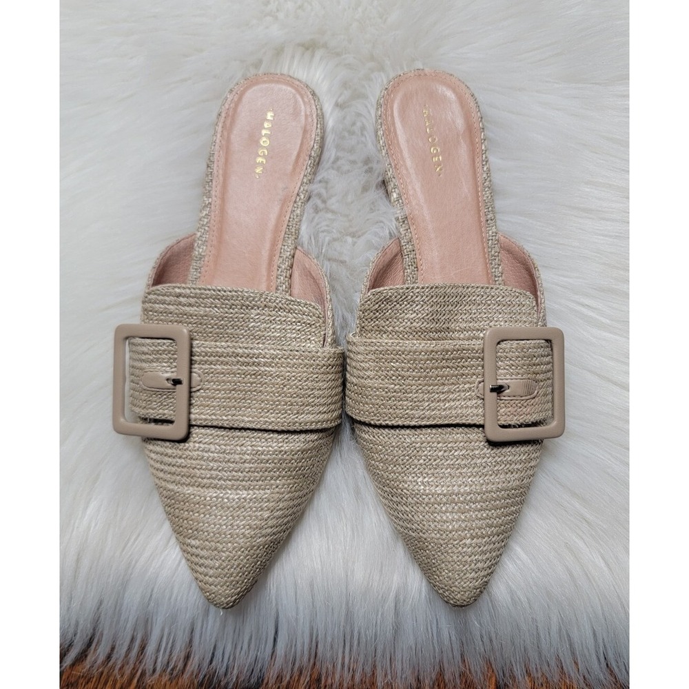 Halogen Pointed Toe Mules Flats Women's Size 9 Beige Woven Buckle Detail